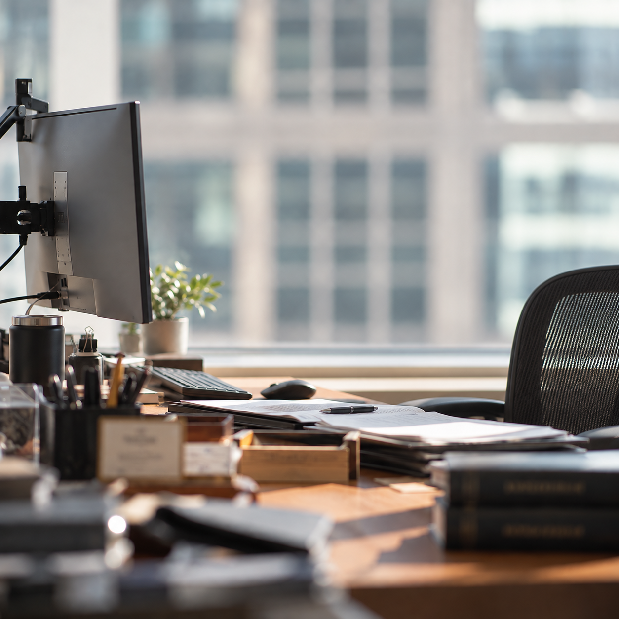 Private executive office prepared for a confidential conversation